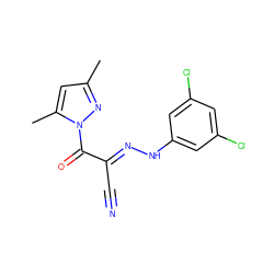 Cc1cc(C)n(C(=O)/C(C#N)=N/Nc2cc(Cl)cc(Cl)c2)n1 ZINC000001406384