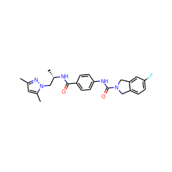 Cc1cc(C)n(C[C@H](C)NC(=O)c2ccc(NC(=O)N3Cc4ccc(F)cc4C3)cc2)n1 ZINC000166507829