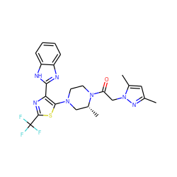 Cc1cc(C)n(CC(=O)N2CCN(c3sc(C(F)(F)F)nc3-c3nc4ccccc4[nH]3)C[C@H]2C)n1 ZINC000143762631