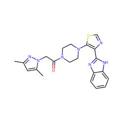 Cc1cc(C)n(CC(=O)N2CCN(c3scnc3-c3nc4ccccc4[nH]3)CC2)n1 ZINC000143770245