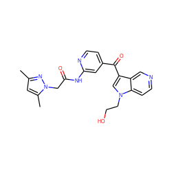 Cc1cc(C)n(CC(=O)Nc2cc(C(=O)c3cn(CCO)c4ccncc34)ccn2)n1 ZINC001772626082