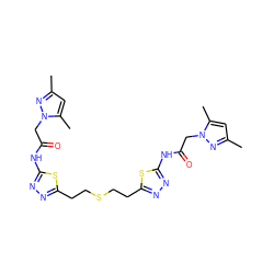 Cc1cc(C)n(CC(=O)Nc2nnc(CCSCCc3nnc(NC(=O)Cn4nc(C)cc4C)s3)s2)n1 ZINC000169697819