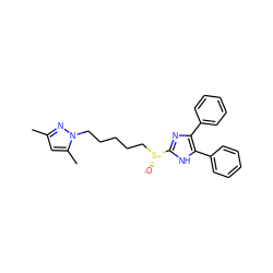 Cc1cc(C)n(CCCCC[S@@+]([O-])c2nc(-c3ccccc3)c(-c3ccccc3)[nH]2)n1 ZINC000011686745