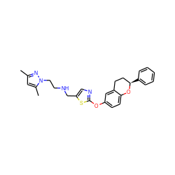 Cc1cc(C)n(CCNCc2cnc(Oc3ccc4c(c3)CC[C@@H](c3ccccc3)O4)s2)n1 ZINC000145547249