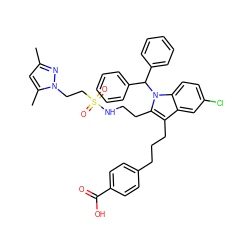 Cc1cc(C)n(CCS(=O)(=O)NCCc2c(CCCc3ccc(C(=O)O)cc3)c3cc(Cl)ccc3n2C(c2ccccc2)c2ccccc2)n1 ZINC000049898463