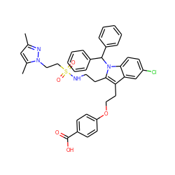 Cc1cc(C)n(CCS(=O)(=O)NCCc2c(CCOc3ccc(C(=O)O)cc3)c3cc(Cl)ccc3n2C(c2ccccc2)c2ccccc2)n1 ZINC000049898321