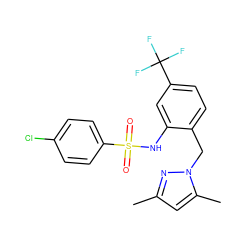 Cc1cc(C)n(Cc2ccc(C(F)(F)F)cc2NS(=O)(=O)c2ccc(Cl)cc2)n1 ZINC000034851314