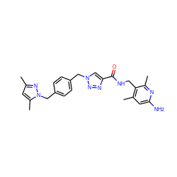 Cc1cc(C)n(Cc2ccc(Cn3cc(C(=O)NCc4c(C)cc(N)nc4C)nn3)cc2)n1 ZINC000114079311