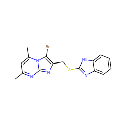 Cc1cc(C)n2c(Br)c(CSc3nc4ccccc4[nH]3)nc2n1 ZINC000001295324