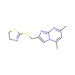 Cc1cc(C)n2cc(CSC3=NCCS3)nc2n1 ZINC000003235506