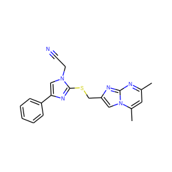 Cc1cc(C)n2cc(CSc3nc(-c4ccccc4)cn3CC#N)nc2n1 ZINC000113421125