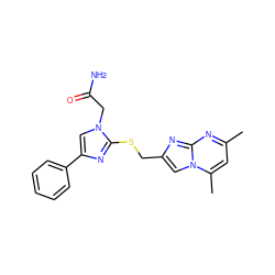 Cc1cc(C)n2cc(CSc3nc(-c4ccccc4)cn3CC(N)=O)nc2n1 ZINC000113420711