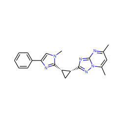 Cc1cc(C)n2nc([C@@H]3C[C@@H]3c3nc(-c4ccccc4)cn3C)nc2n1 ZINC000096177987