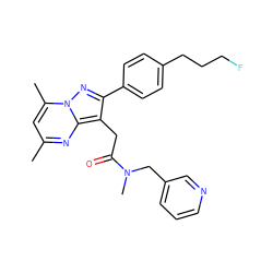 Cc1cc(C)n2nc(-c3ccc(CCCF)cc3)c(CC(=O)N(C)Cc3cccnc3)c2n1 ZINC001772603505