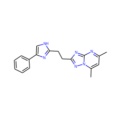 Cc1cc(C)n2nc(CCc3nc(-c4ccccc4)c[nH]3)nc2n1 ZINC000113425610