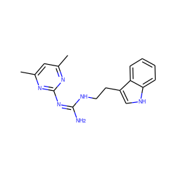 Cc1cc(C)nc(/N=C(/N)NCCc2c[nH]c3ccccc23)n1 ZINC000013556129