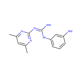 Cc1cc(C)nc(/N=C(/N)Nc2cccc(N)c2)n1 ZINC000004030114