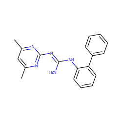 Cc1cc(C)nc(/N=C(\N)Nc2ccccc2-c2ccccc2)n1 ZINC000013154051