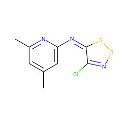 Cc1cc(C)nc(/N=c2/ssnc2Cl)c1 ZINC000013113750