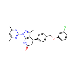 Cc1cc(C)nc(-n2nc(C)c3c2NC(=O)C[C@@H]3c2ccc(COc3cccc(Cl)c3)cc2)n1 ZINC001772649840