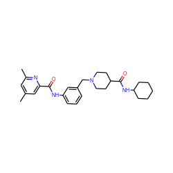 Cc1cc(C)nc(C(=O)Nc2cccc(CN3CCC(C(=O)NC4CCCCC4)CC3)c2)c1 ZINC001772613674