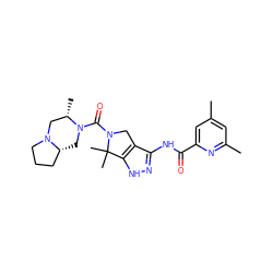 Cc1cc(C)nc(C(=O)Nc2n[nH]c3c2CN(C(=O)N2C[C@@H]4CCCN4C[C@@H]2C)C3(C)C)c1 ZINC000114183045