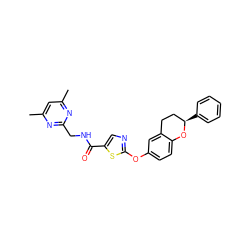 Cc1cc(C)nc(CNC(=O)c2cnc(Oc3ccc4c(c3)CC[C@@H](c3ccccc3)O4)s2)n1 ZINC000169710471