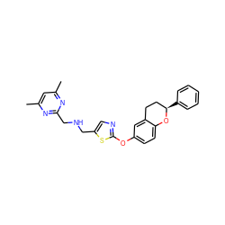 Cc1cc(C)nc(CNCc2cnc(Oc3ccc4c(c3)CC[C@@H](c3ccccc3)O4)s2)n1 ZINC000145665679