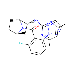 Cc1cc(C)nc(N[C@@H]2C[C@H]3CC[C@H]2N3C(=O)c2c(F)cccc2-n2nccn2)n1 ZINC000473170613