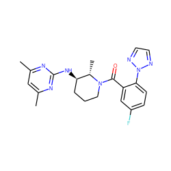 Cc1cc(C)nc(N[C@@H]2CCCN(C(=O)c3cc(F)ccc3-n3nccn3)[C@H]2C)n1 ZINC000218398849