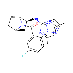 Cc1cc(C)nc(N[C@H]2C[C@H]3CC[C@H]2N3C(=O)c2cc(F)ccc2-n2nccn2)n1 ZINC000473170703