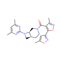 Cc1cc(C)nc(N2C[C@@H]3CCN(C(=O)c4c(C)noc4-c4cc(C)on4)C[C@@H]32)n1 ZINC000116824780