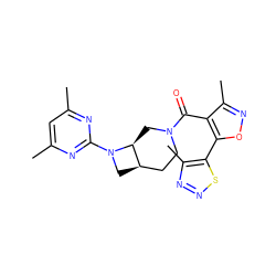 Cc1cc(C)nc(N2C[C@@H]3CCN(C(=O)c4c(C)noc4-c4snnc4C)C[C@@H]32)n1 ZINC000116828644