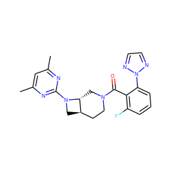 Cc1cc(C)nc(N2C[C@@H]3CCN(C(=O)c4c(F)cccc4-n4nccn4)C[C@H]32)n1 ZINC000145701397