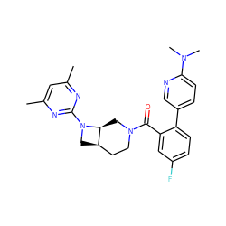 Cc1cc(C)nc(N2C[C@@H]3CCN(C(=O)c4cc(F)ccc4-c4ccc(N(C)C)nc4)C[C@@H]32)n1 ZINC000116826844