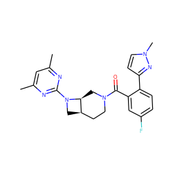 Cc1cc(C)nc(N2C[C@@H]3CCN(C(=O)c4cc(F)ccc4-c4ccn(C)n4)C[C@@H]32)n1 ZINC000116824846