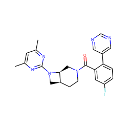 Cc1cc(C)nc(N2C[C@@H]3CCN(C(=O)c4cc(F)ccc4-c4cncnc4)C[C@@H]32)n1 ZINC000116826632