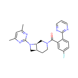 Cc1cc(C)nc(N2C[C@@H]3CCN(C(=O)c4cc(F)ccc4-c4ncccn4)C[C@@H]32)n1 ZINC000145590397