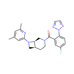 Cc1cc(C)nc(N2C[C@@H]3CCN(C(=O)c4cc(F)ccc4-n4nccn4)C[C@@H]32)c1 ZINC000116826227