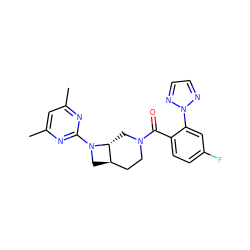 Cc1cc(C)nc(N2C[C@@H]3CCN(C(=O)c4ccc(F)cc4-n4nccn4)C[C@H]32)n1 ZINC000145736565