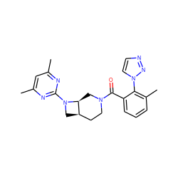 Cc1cc(C)nc(N2C[C@@H]3CCN(C(=O)c4cccc(C)c4-n4ccnn4)C[C@@H]32)n1 ZINC000116824749