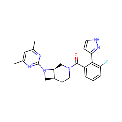 Cc1cc(C)nc(N2C[C@@H]3CCN(C(=O)c4cccc(F)c4-c4cc[nH]n4)C[C@@H]32)n1 ZINC000116825170