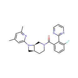 Cc1cc(C)nc(N2C[C@@H]3CCN(C(=O)c4cccc(F)c4-c4ncccn4)C[C@@H]32)c1 ZINC000116824401