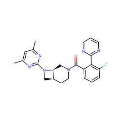 Cc1cc(C)nc(N2C[C@@H]3CCN(C(=O)c4cccc(F)c4-c4ncccn4)C[C@@H]32)n1 ZINC000116824423