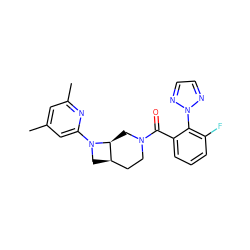 Cc1cc(C)nc(N2C[C@@H]3CCN(C(=O)c4cccc(F)c4-n4nccn4)C[C@@H]32)c1 ZINC000116826164