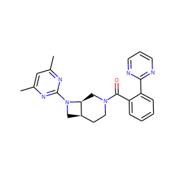 Cc1cc(C)nc(N2C[C@@H]3CCN(C(=O)c4ccccc4-c4ncccn4)C[C@@H]32)n1 ZINC000145515694