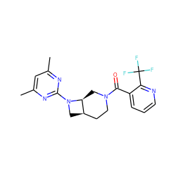 Cc1cc(C)nc(N2C[C@@H]3CCN(C(=O)c4cccnc4C(F)(F)F)C[C@@H]32)n1 ZINC000116825597