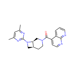 Cc1cc(C)nc(N2C[C@@H]3CCN(C(=O)c4ccnc5ncccc45)C[C@@H]32)n1 ZINC000116826486