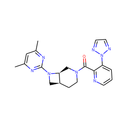 Cc1cc(C)nc(N2C[C@@H]3CCN(C(=O)c4ncccc4-n4nccn4)C[C@@H]32)n1 ZINC000116825386