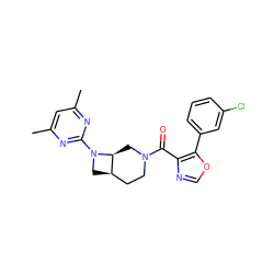 Cc1cc(C)nc(N2C[C@@H]3CCN(C(=O)c4ncoc4-c4cccc(Cl)c4)C[C@@H]32)n1 ZINC000116827036